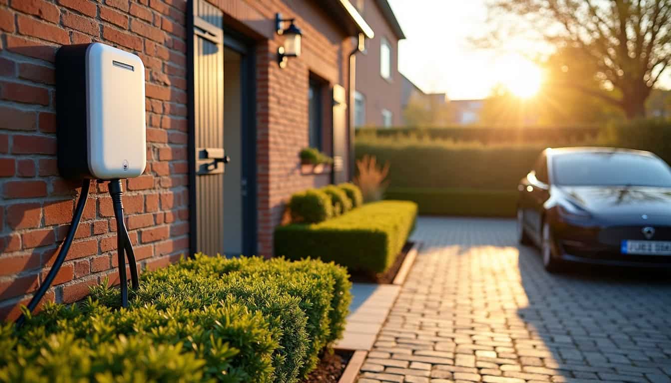 Borne de recharge électrique installée dans un jardin à Hesdin