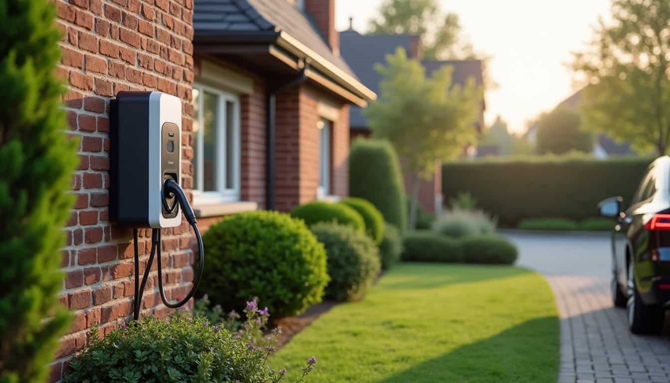 Borne de recharge électrique installée dans un jardin à Le Cateau-Cambrésis