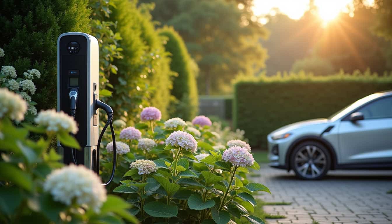 Borne de recharge électrique installée dans un jardin à Le Plessis-Robinson