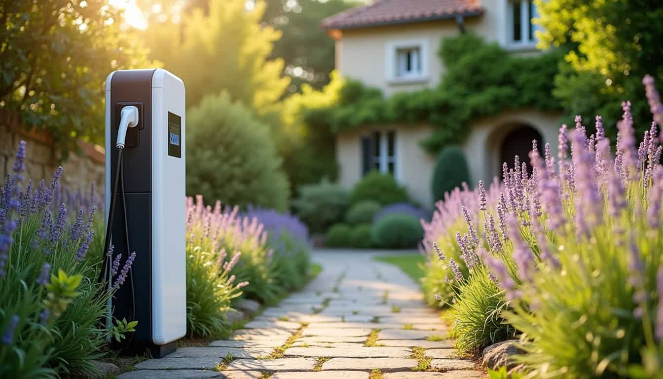 Borne de recharge électrique installée dans un jardin à Lédignan