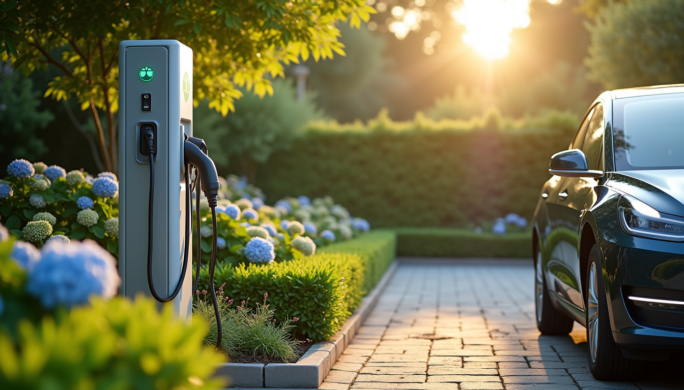 Borne de recharge électrique installée dans un jardin à Montmain