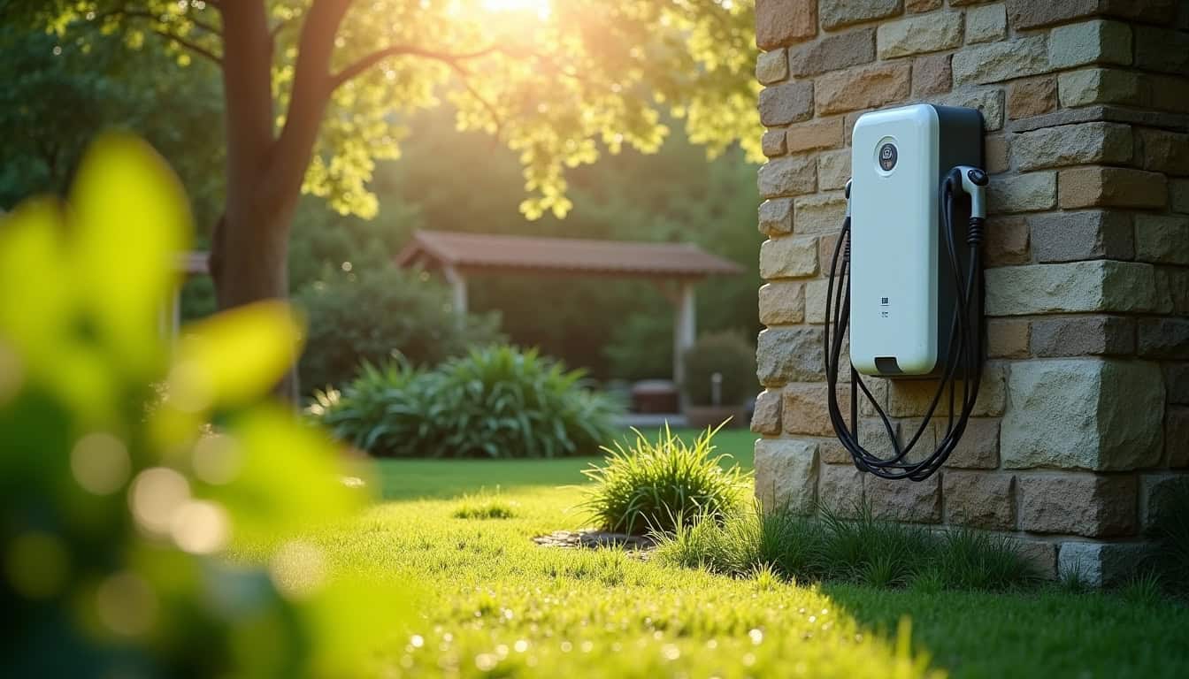Borne de recharge électrique installée dans un jardin à Saint-Victor-sur-Rhins