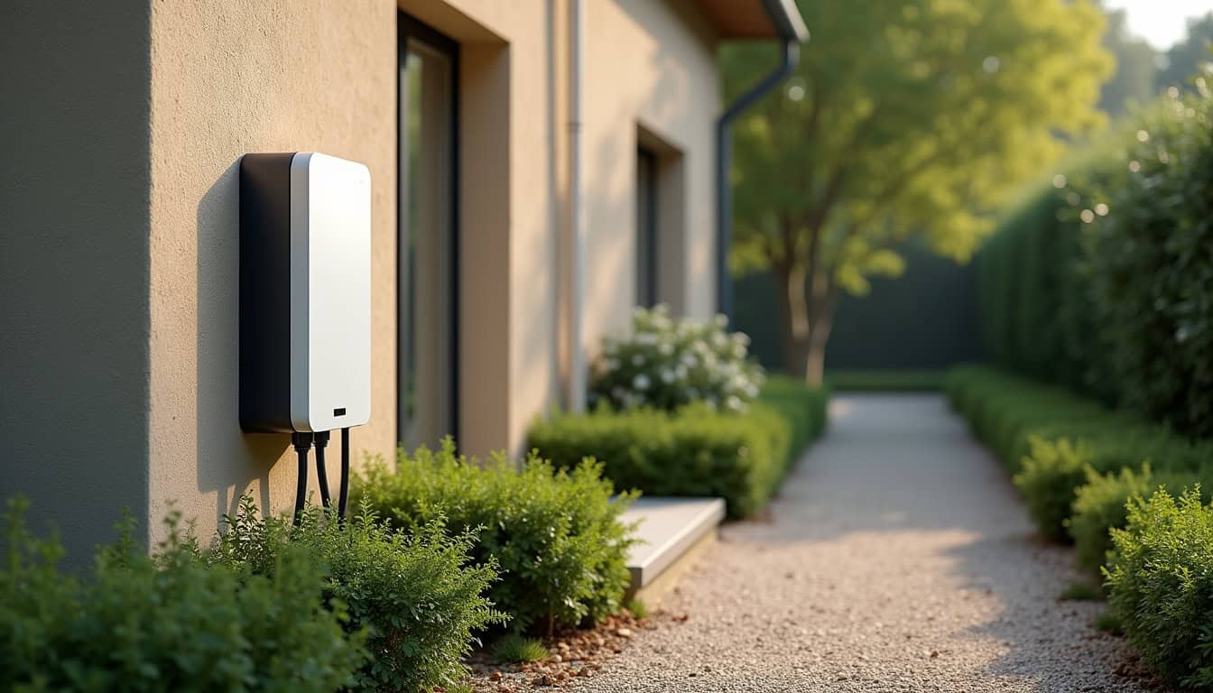 Borne de recharge électrique installée dans un jardin résidentiel à Ligueil