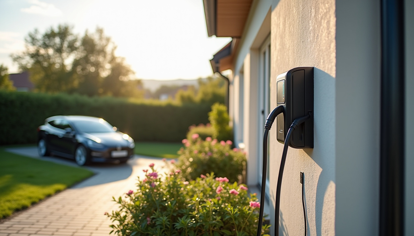 Borne de recharge électrique installée dans un jardin résidentiel à Lillers