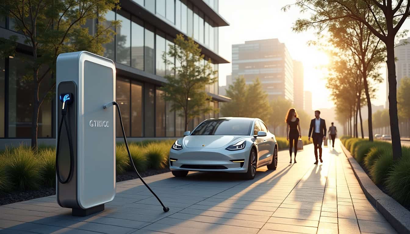 Borne de recharge électrique installée dans un parc d'entreprise à Les Angles