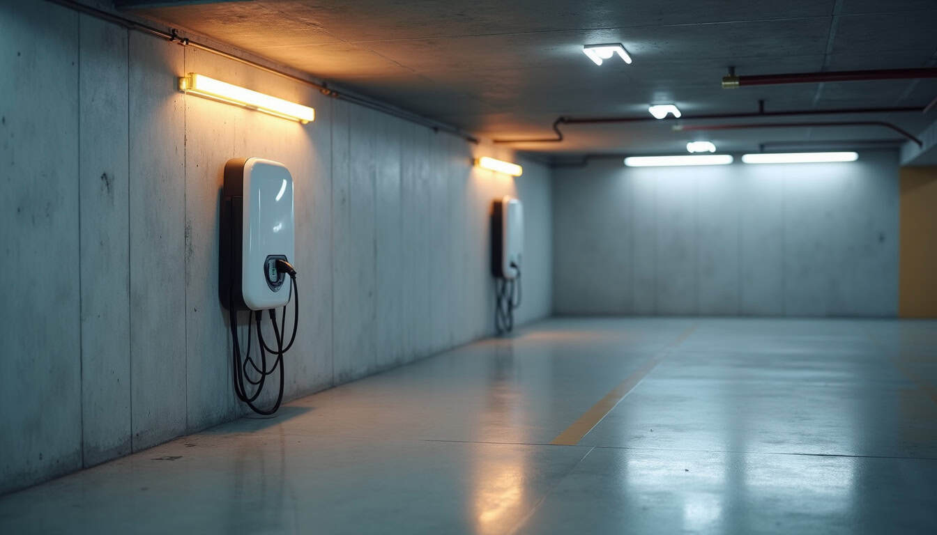 Borne de recharge électrique installée dans un parking collectif à Dracy-le-Fort