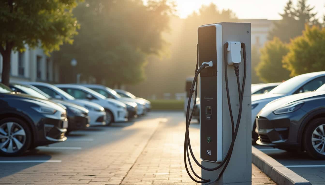 Borne de recharge électrique installée dans un parking communal à Jacou