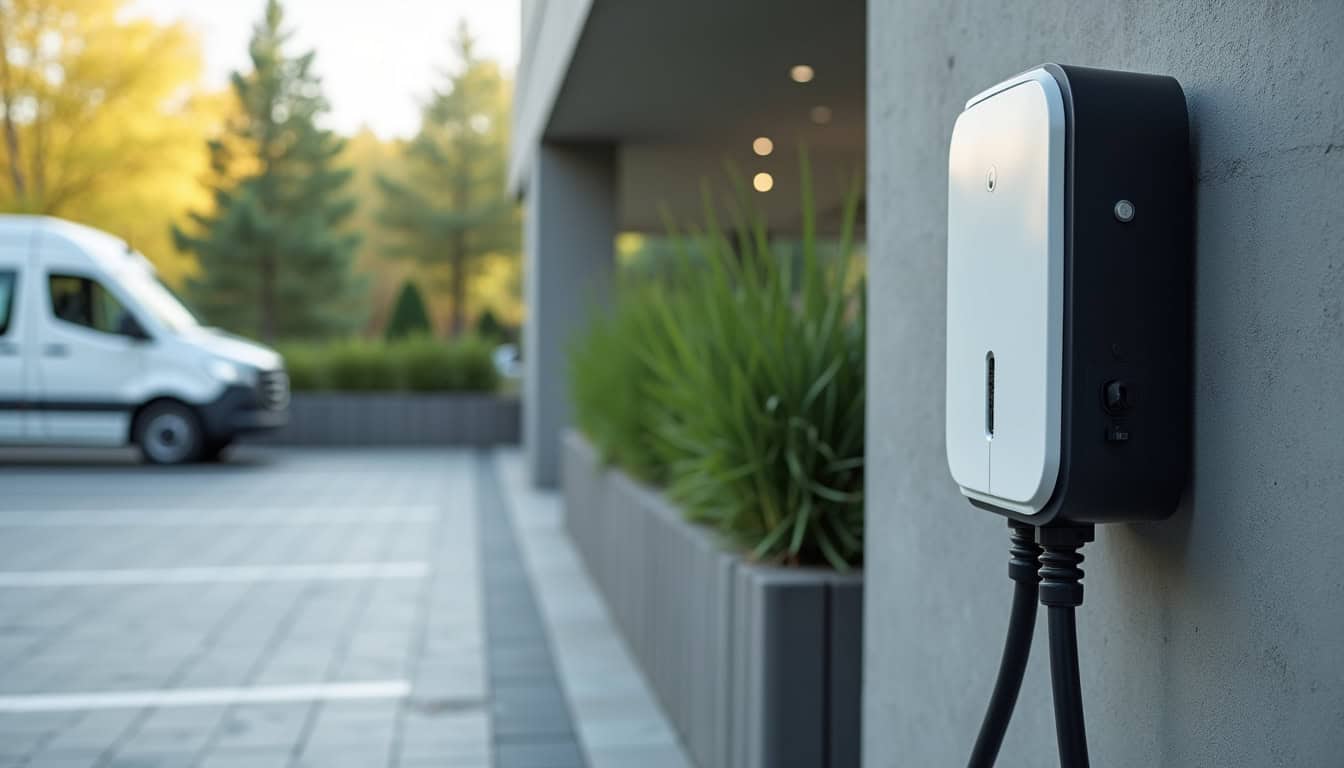Borne de recharge électrique installée dans un parking d
