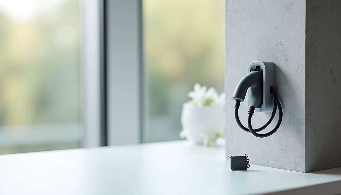 Borne de recharge électrique installée dans un parking de copropriété à Prahecq, avec accès par badge RFID