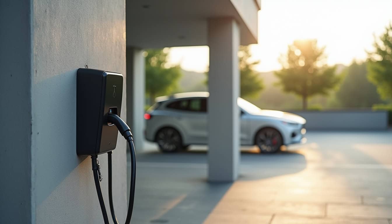 Borne de recharge électrique installée dans un parking d'entreprise à Laxou