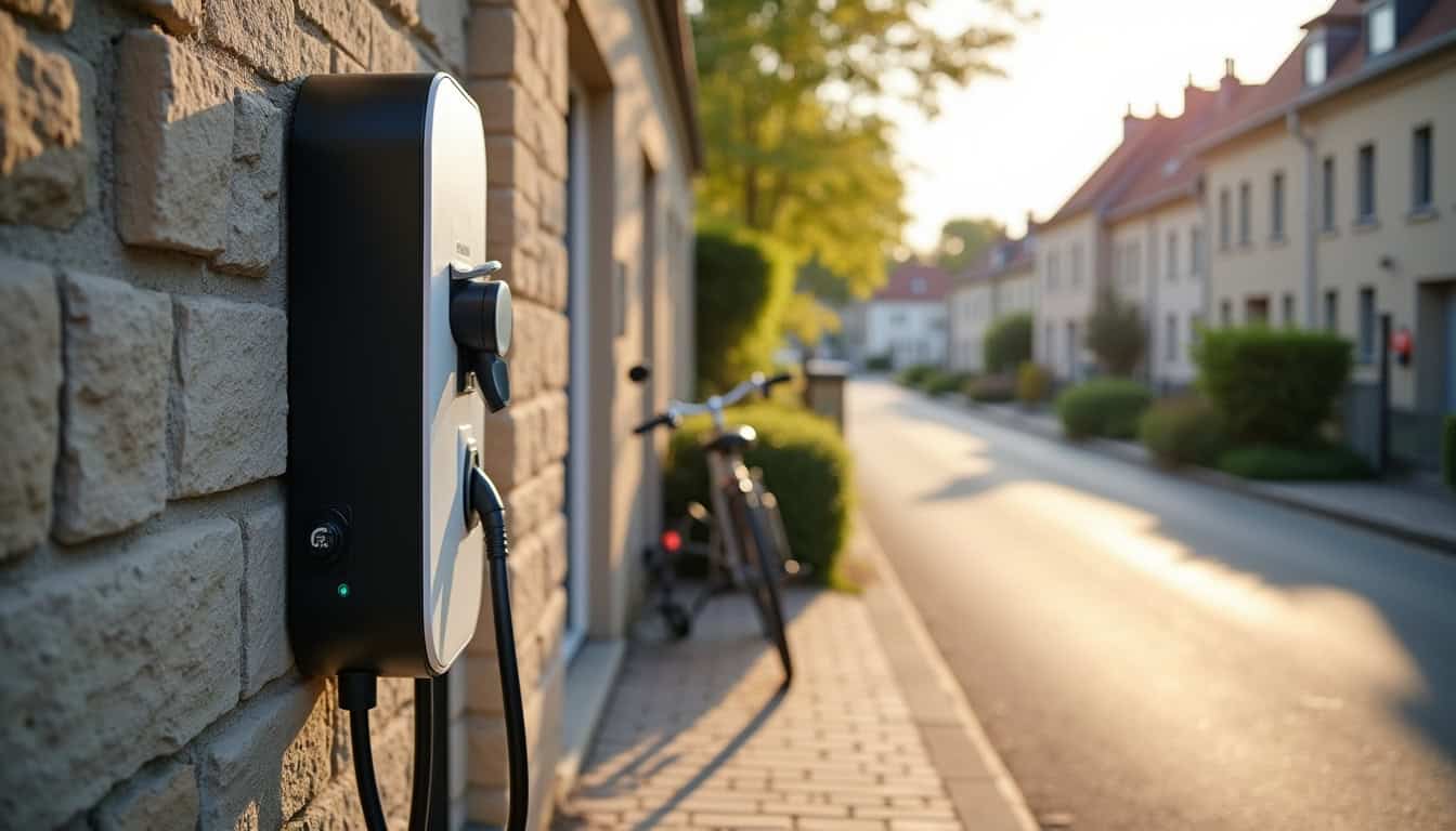 Borne de recharge électrique installée dans une allée de copropriété à Évran