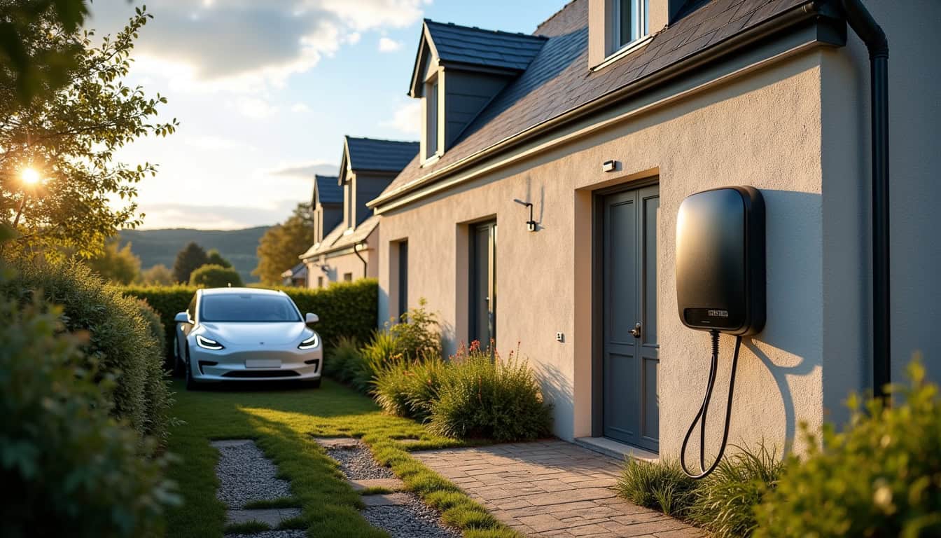 Borne de recharge électrique installée dans une maison individuelle à Lancieux, Côtes-d