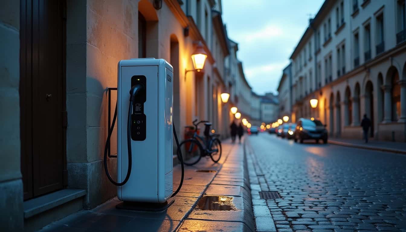 Borne de recharge électrique installée dans une rue de Petit-Mars