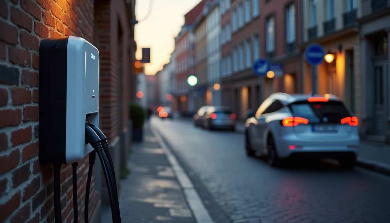 Borne de recharge électrique installée dans une rue résidentielle de Bourlon