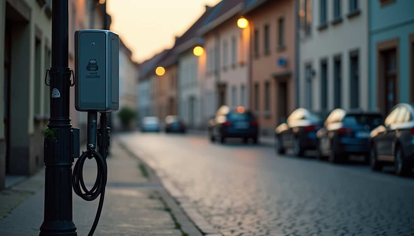 Borne de recharge électrique installée dans une rue résidentielle d'Oberbronn