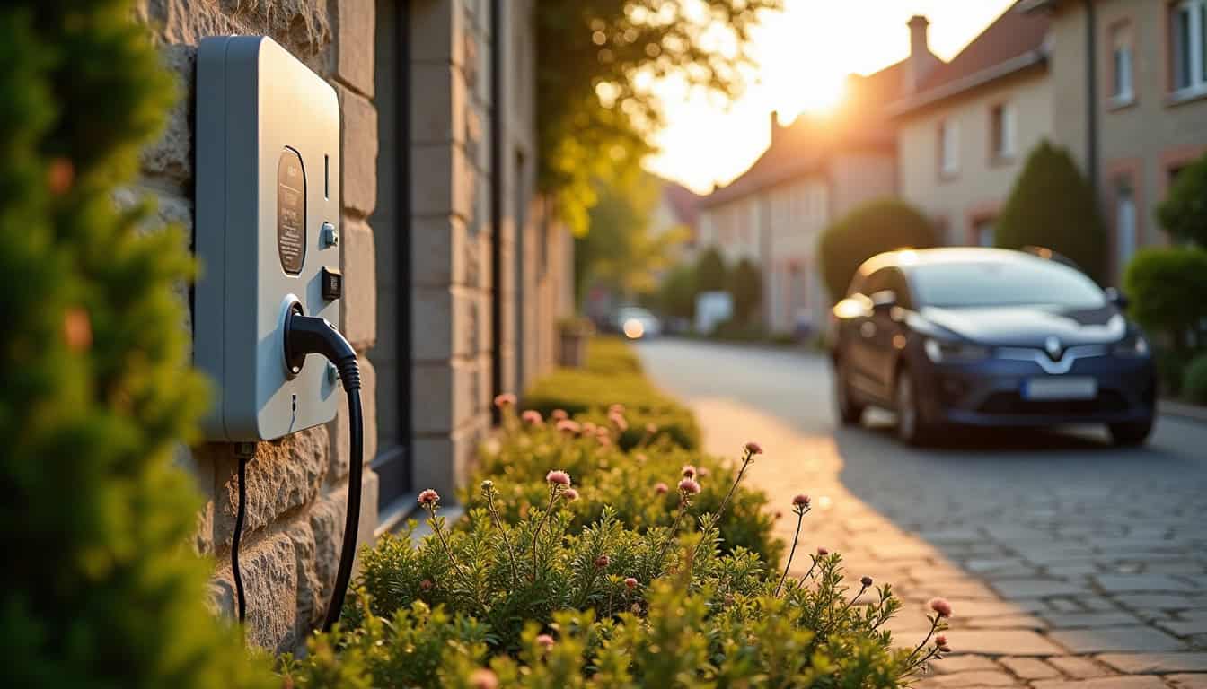 Borne de recharge électrique installée devant un domicile à Pouilley-les-vignes