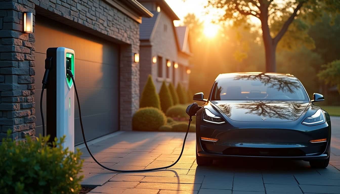 Borne de recharge électrique installée devant un garage à Talant