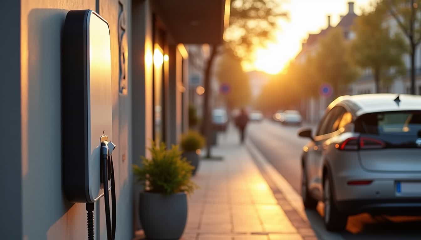 Borne de recharge électrique installée devant un local commercial à Saint-Paul-lès-Dax