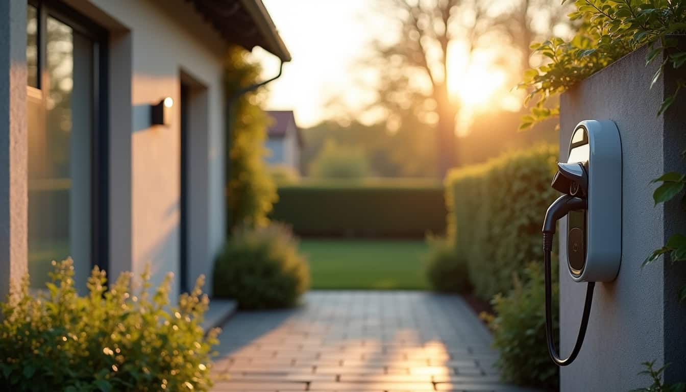 Borne de recharge électrique installée devant une maison à Avranches