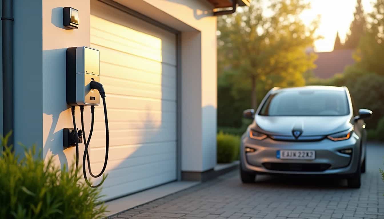 Borne de recharge électrique installée devant une maison à Champagne-au-Mont-d