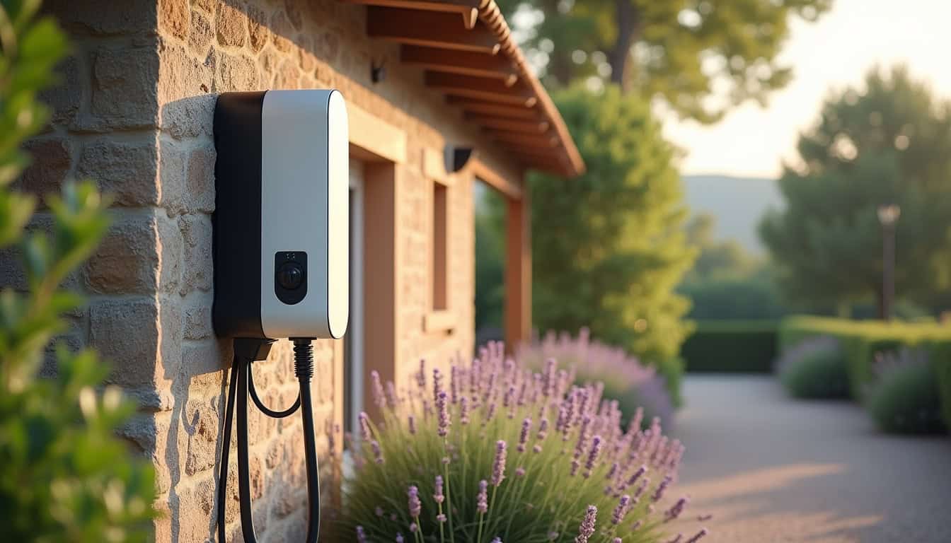 Borne de recharge électrique installée devant une maison à Chaudon