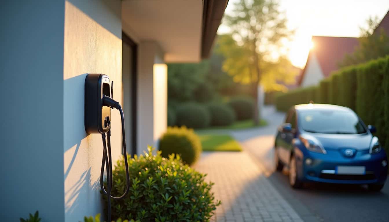 Borne de recharge électrique installée devant une maison à Durrenentzen