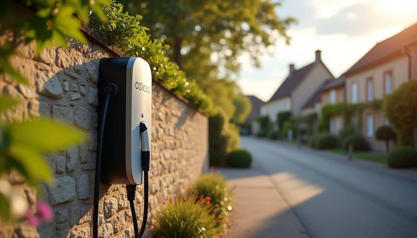 Borne de recharge électrique installée devant une maison à Fontenay-le-Comte