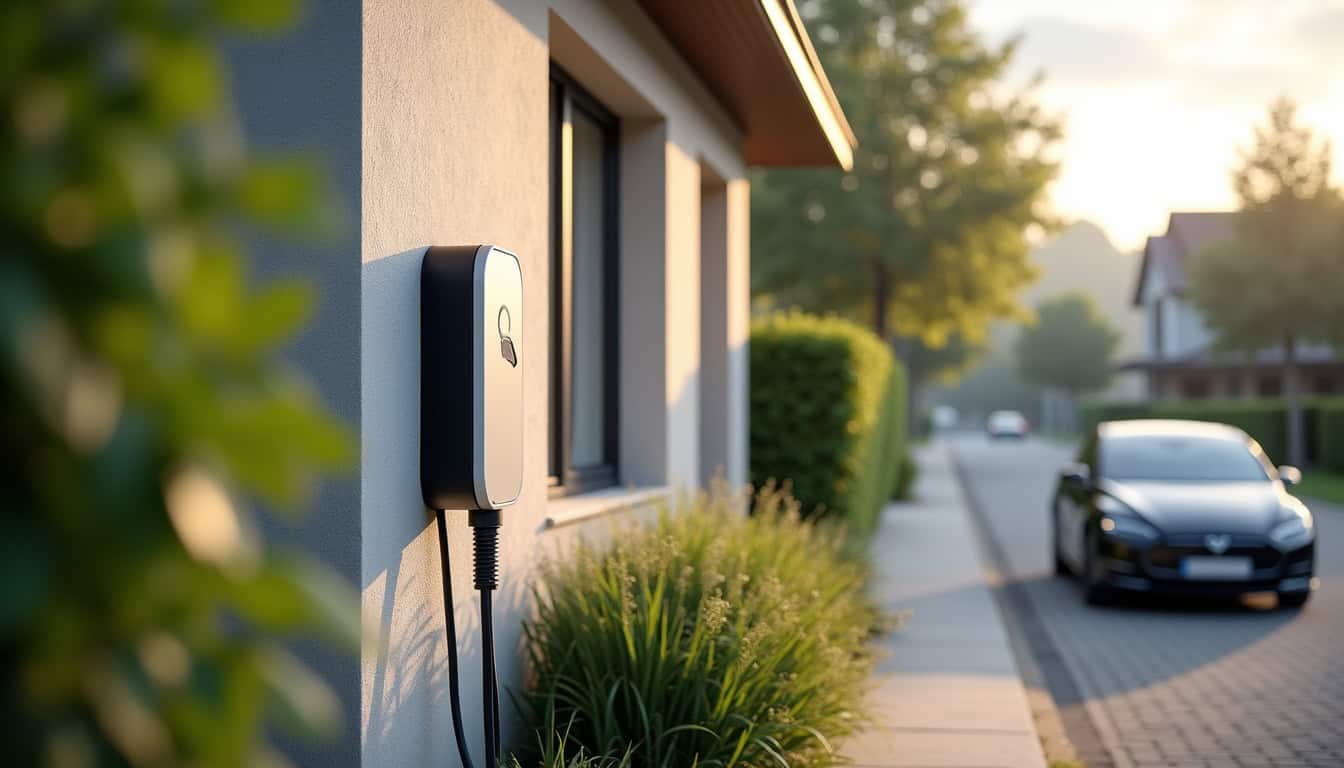 Borne de recharge électrique installée devant une maison à Jonquières