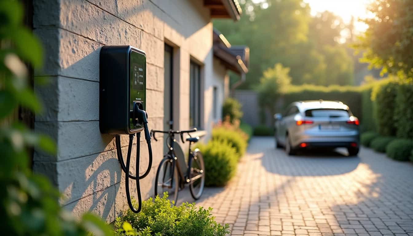 Borne de recharge électrique installée devant une maison à Meistratzheim