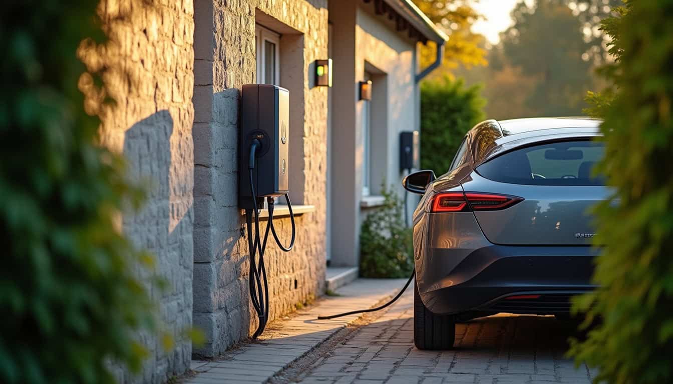 Borne de recharge électrique installée devant une maison à Montceaux