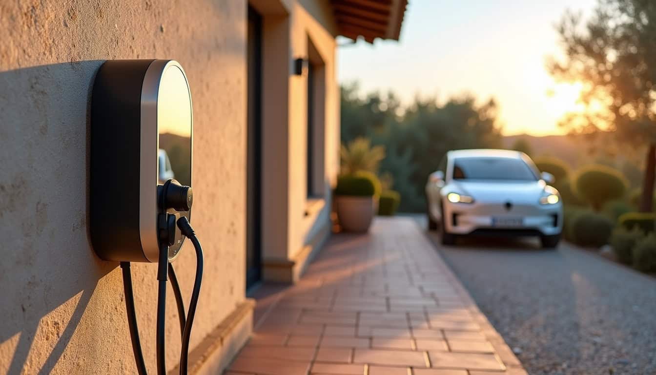 Borne de recharge électrique installée devant une maison à Nîmes