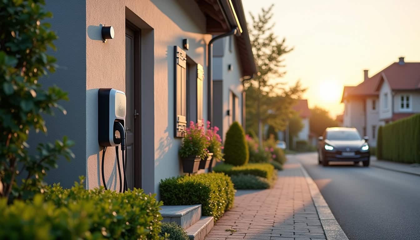 Borne de recharge électrique installée devant une maison à Pfulgriesheim