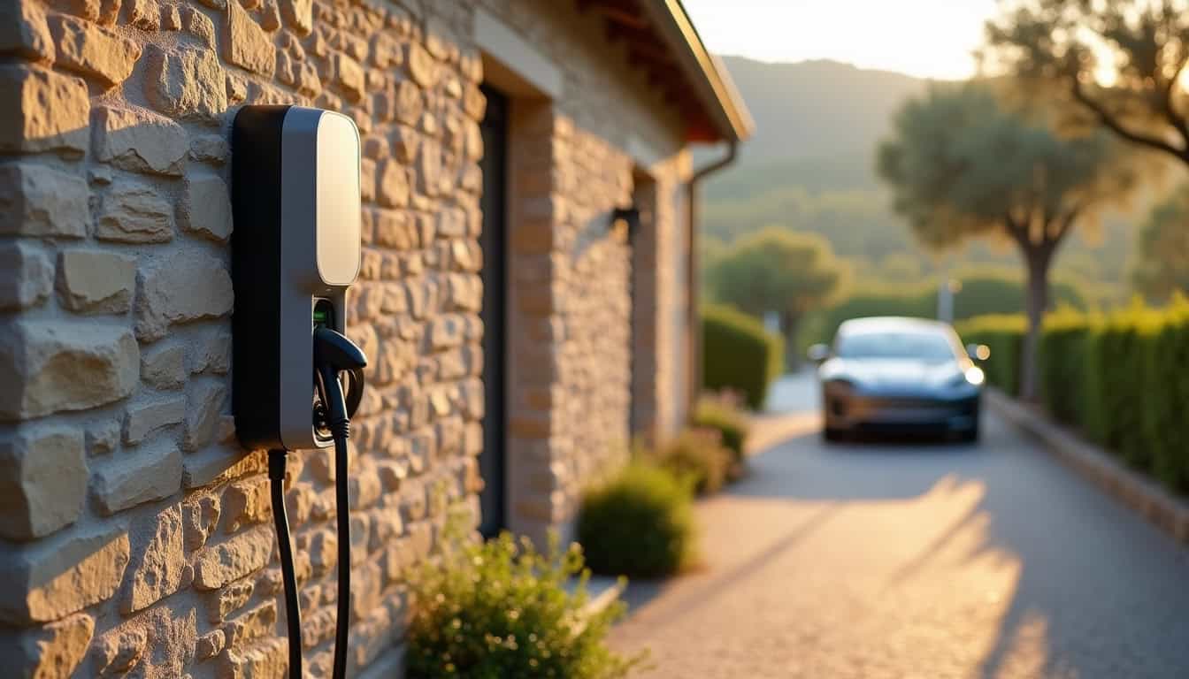Borne de recharge électrique installée devant une maison à Poussan