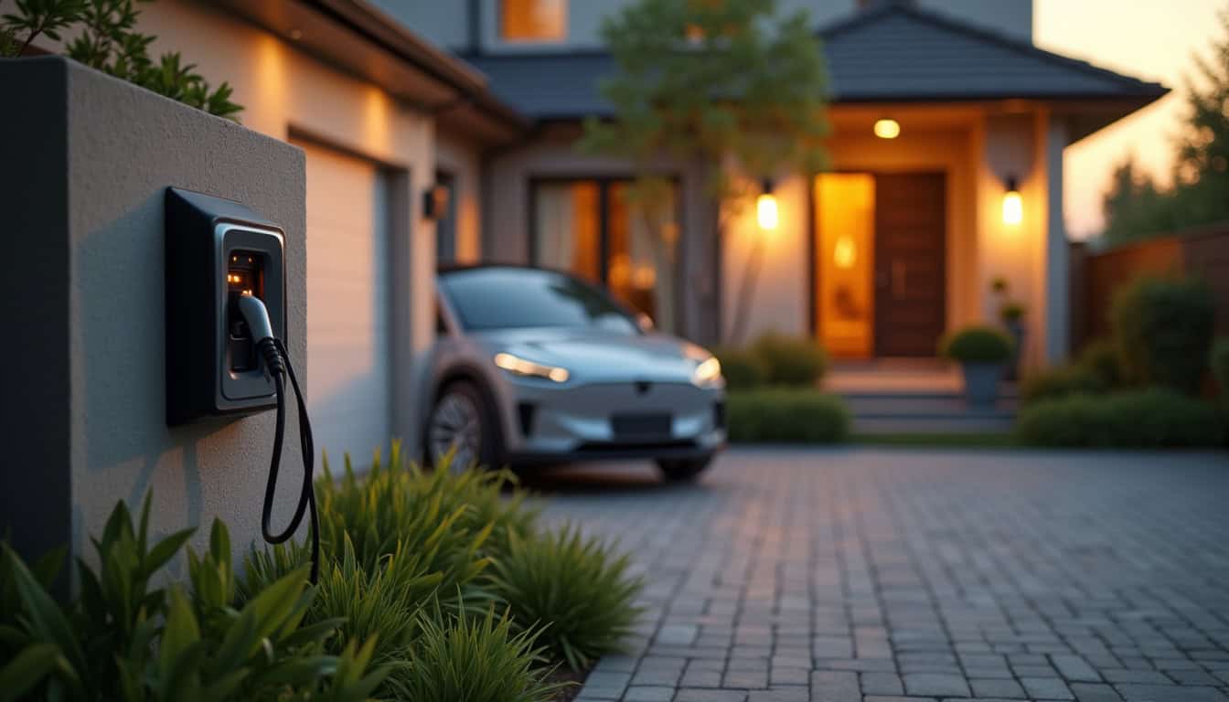 Borne de recharge électrique installée devant une maison à Saran, avec une voiture électrique en cours de charge