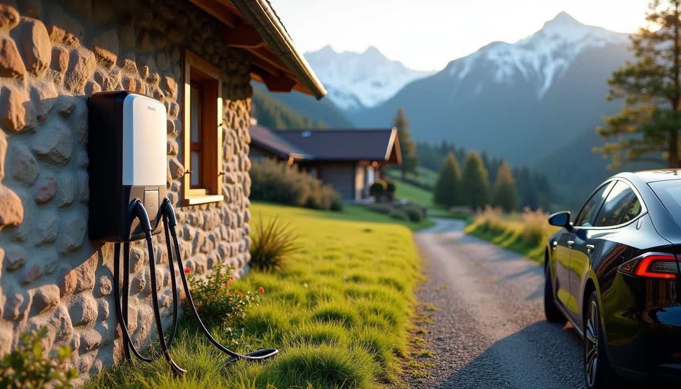 Borne de recharge électrique installée devant une maison à Séchilienne