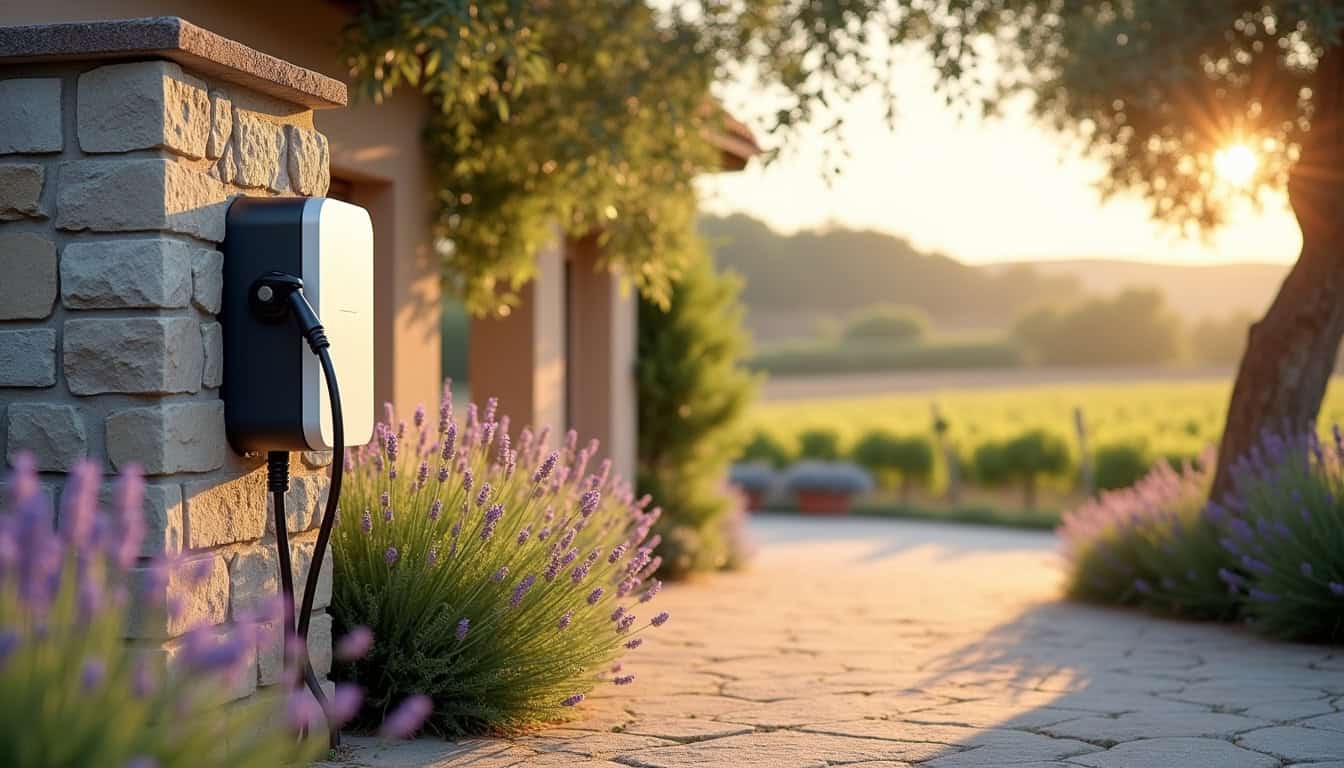 Borne de recharge électrique installée devant une maison à Villegailhenc