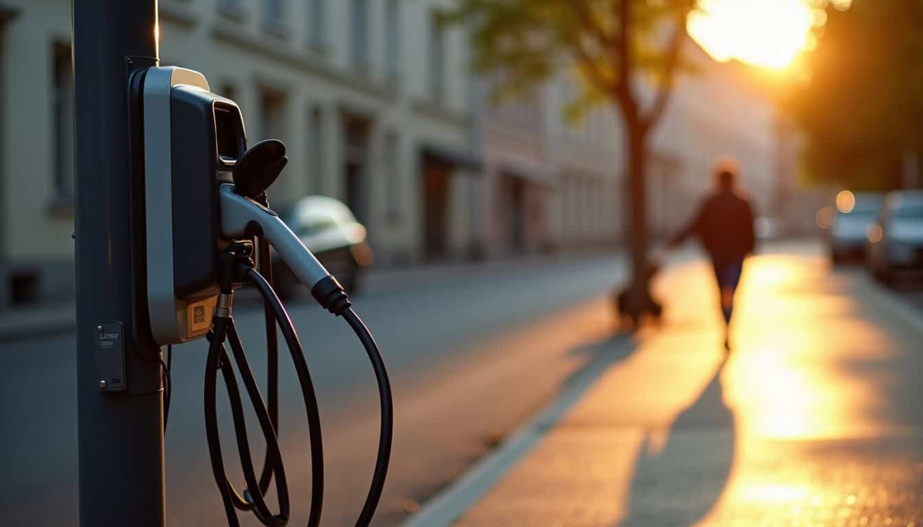 Borne de recharge électrique installée en espace public à Limay, près de la mairie