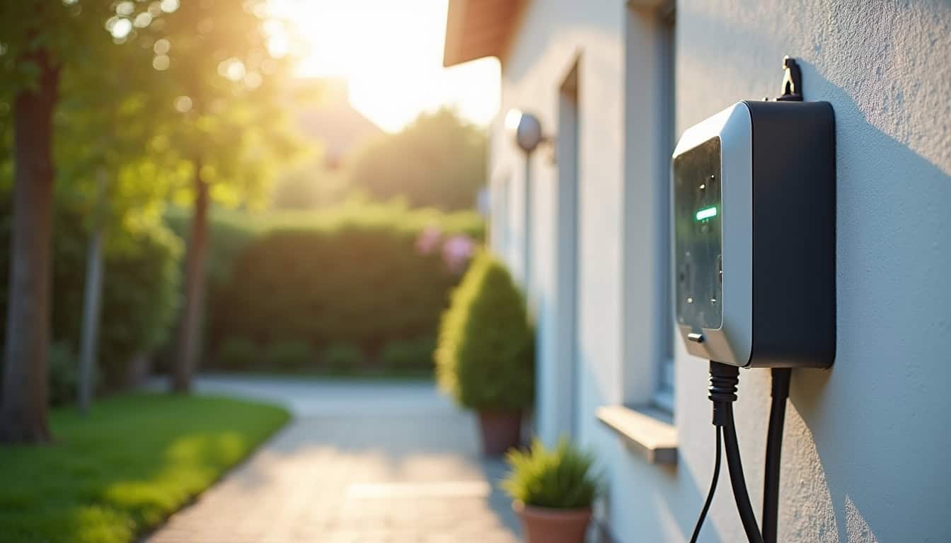 Borne de recharge électrique installée en extérieur à Mont-Saint-Martin, vue de jour
