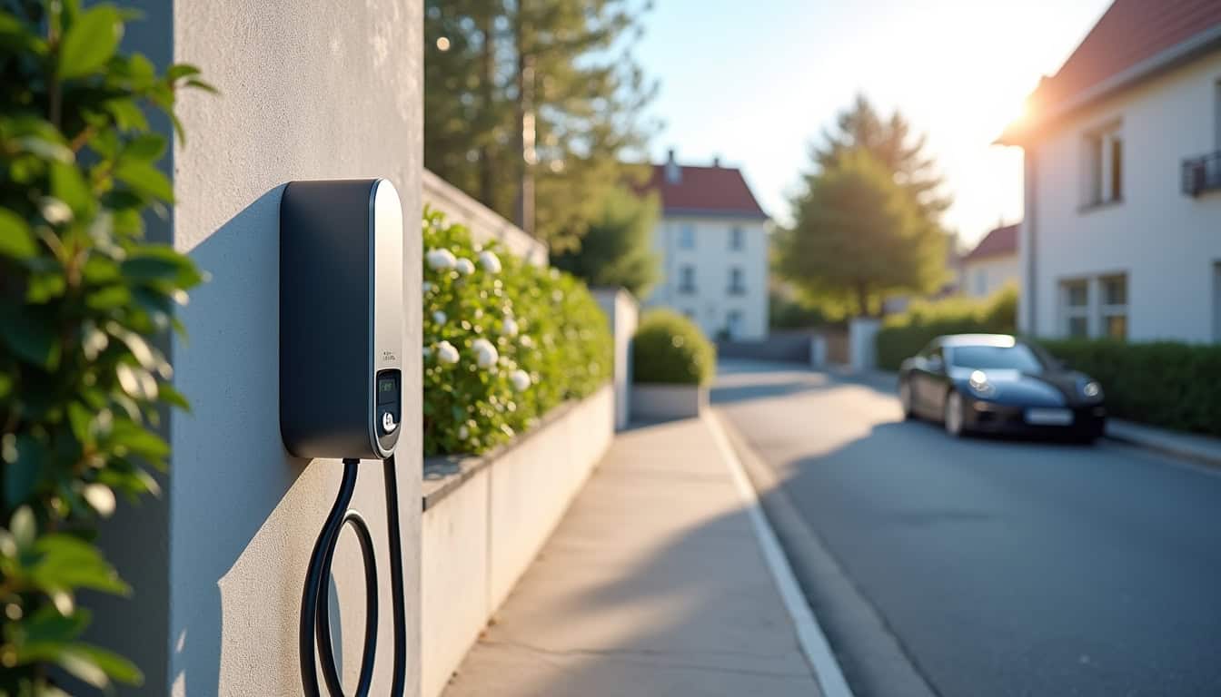 Borne de recharge électrique installée en plein jour à L