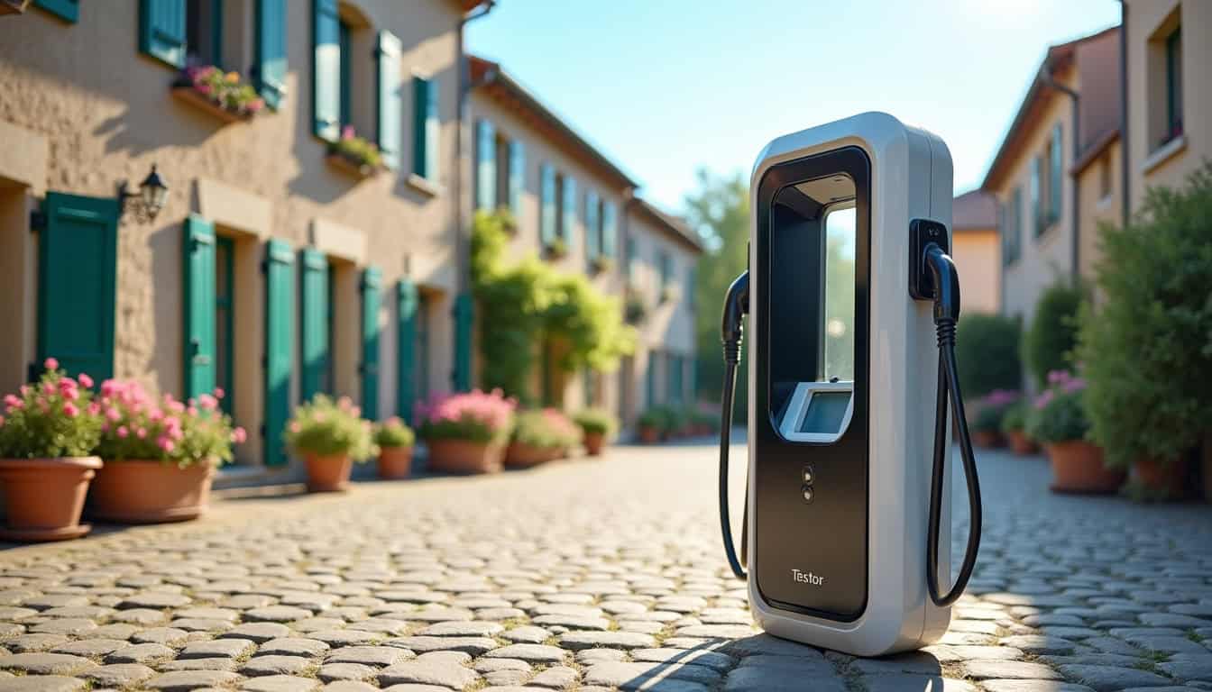 Borne de recharge électrique installée place de la Promenade à Boulogne-sur-Gesse