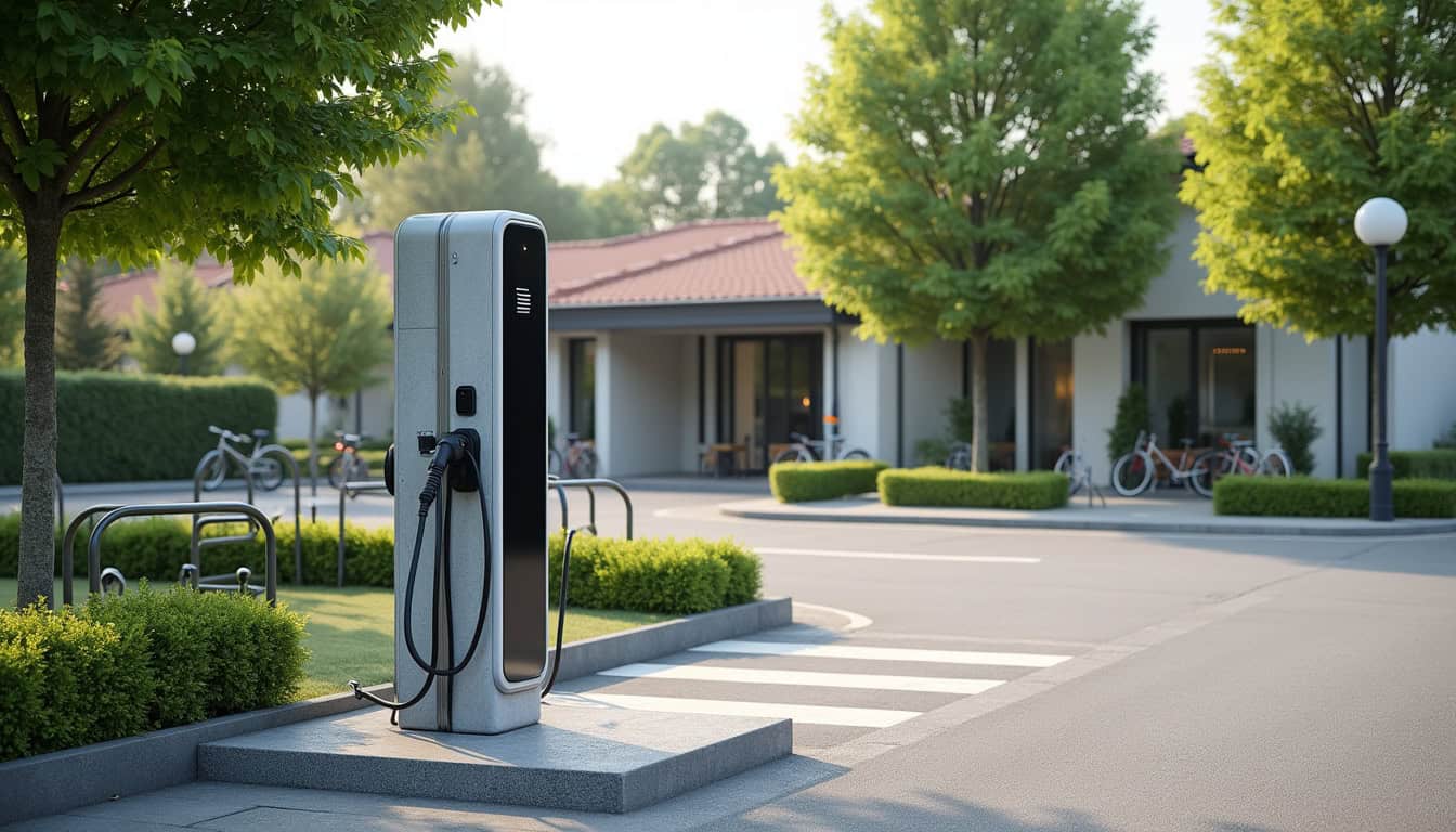 Borne de recharge électrique installée près du foyer municipal de Gambais