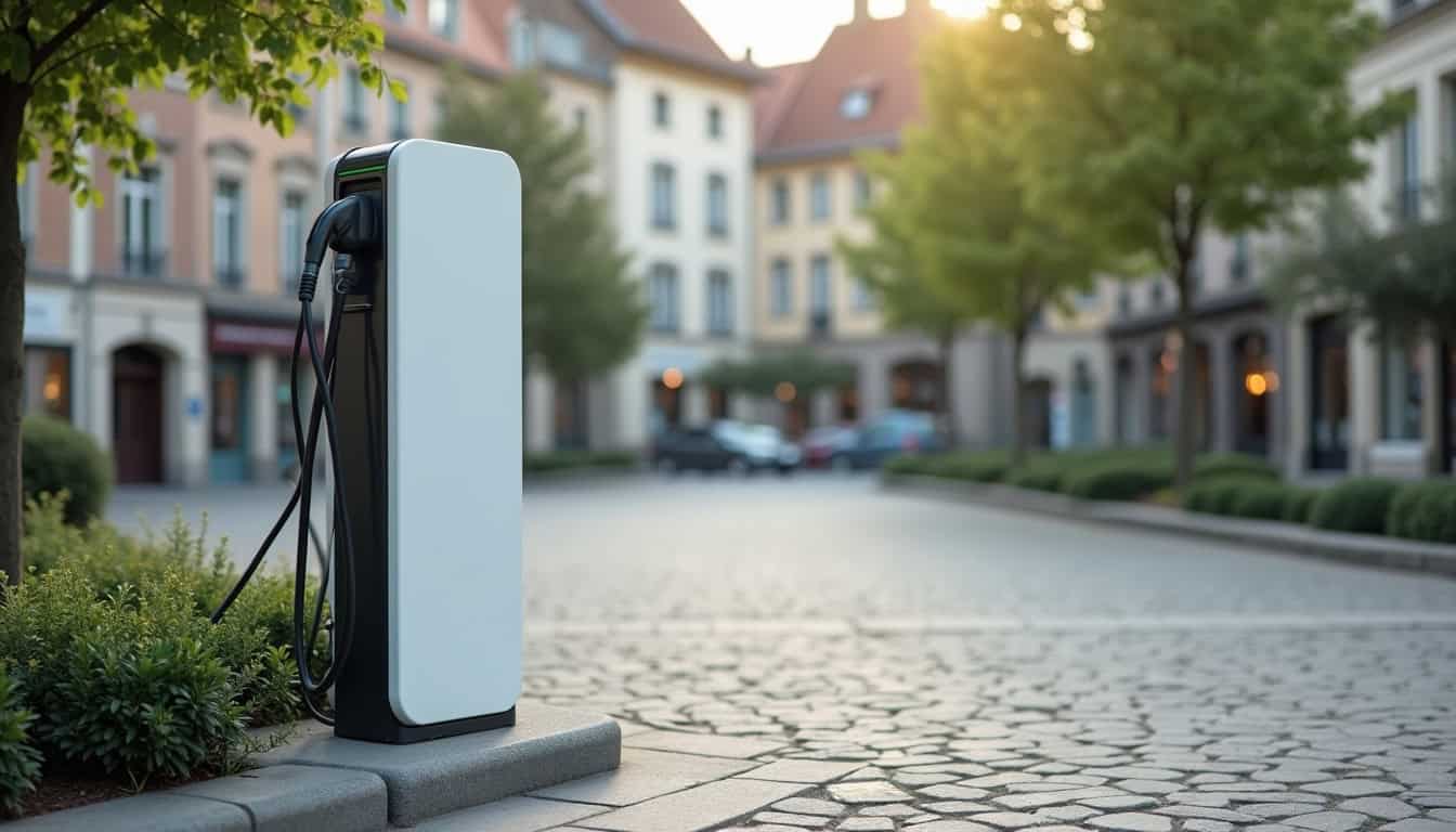 Borne de recharge électrique installée sur la Place du Champ de Foire à Cérilly