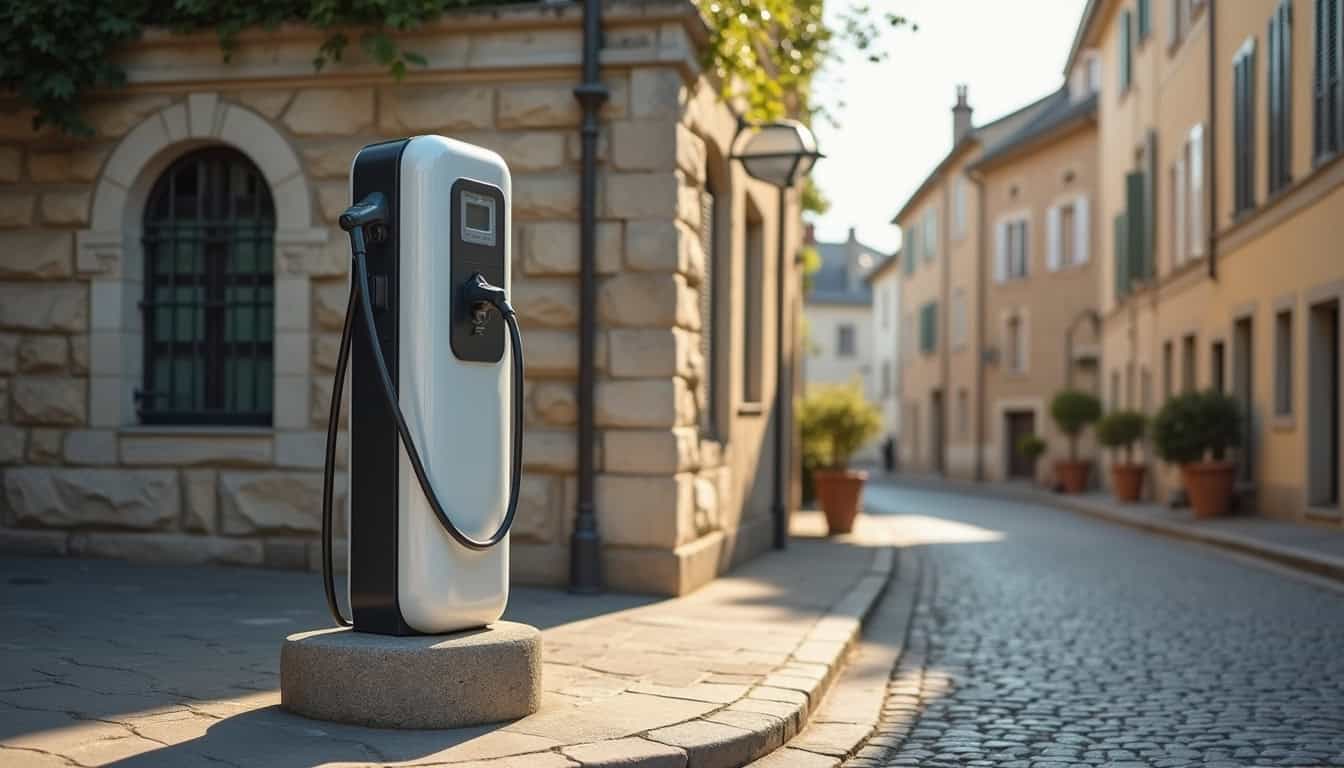 Borne de recharge électrique installée sur la Rue de la République à Longpré-les-Corps-Saints
