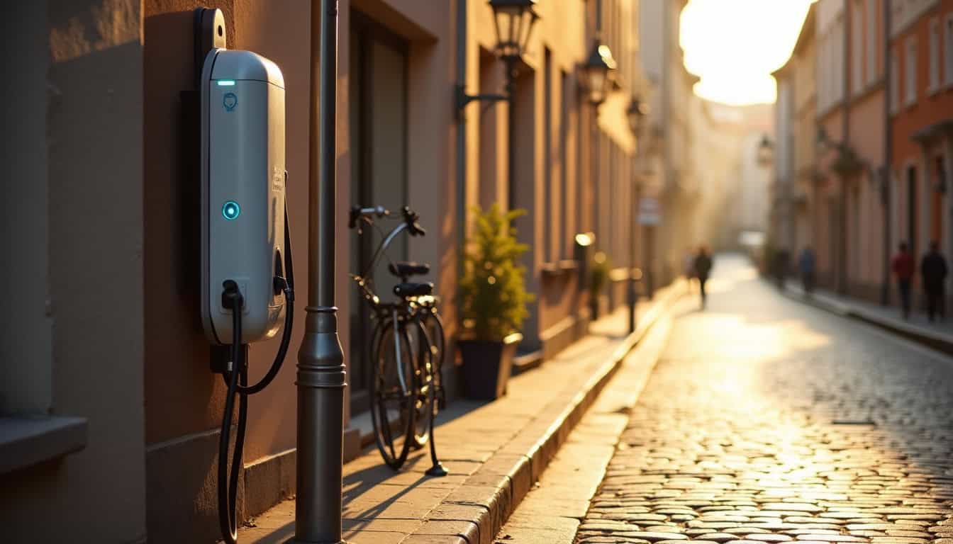 Borne de recharge électrique installée sur la rue Jules Verne au Crotoy