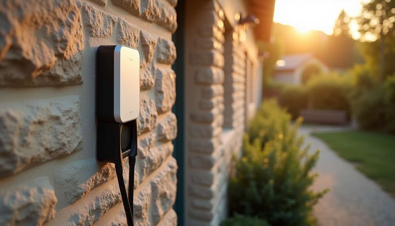 Borne de recharge électrique installée sur le mur extérieur d