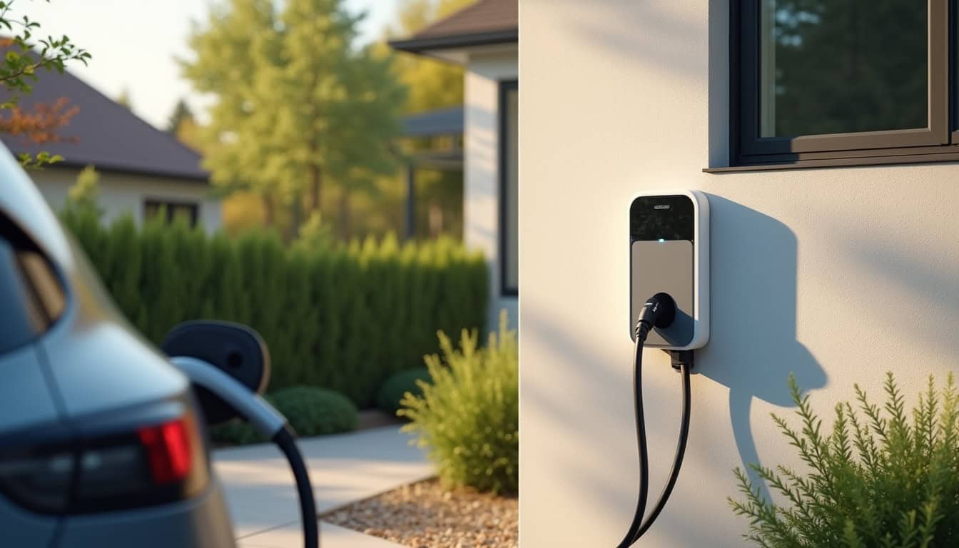 Borne de recharge électrique installée sur le mur extérieur d'une maison à Fontaine-lès-Luxeuil