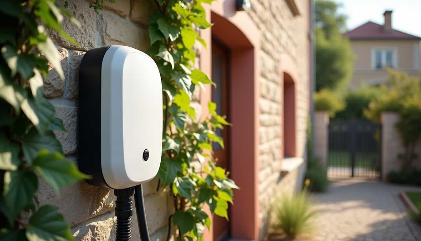 Borne de recharge électrique installée sur un mur extérieur à Ustaritz