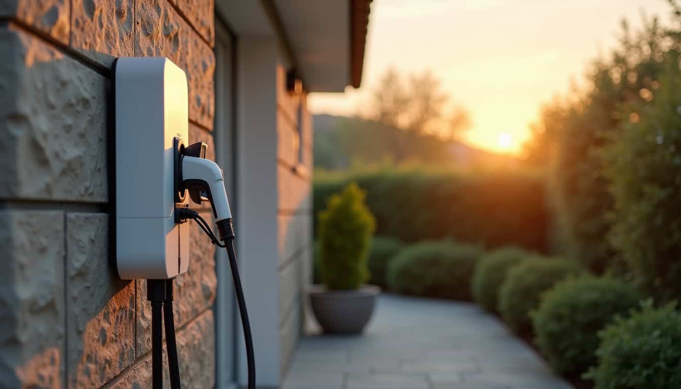 Borne de recharge électrique installée sur un mur extérieur d'une maison à Palaja