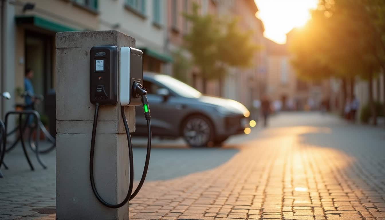 Borne de recharge électrique installée sur une place de stationnement à Venarey-les-Laumes