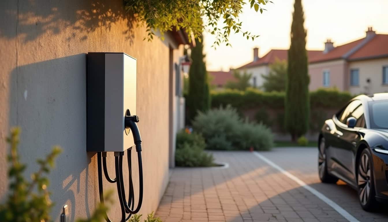 Borne de recharge électrique installée sur une place de stationnement privé à Tourbes